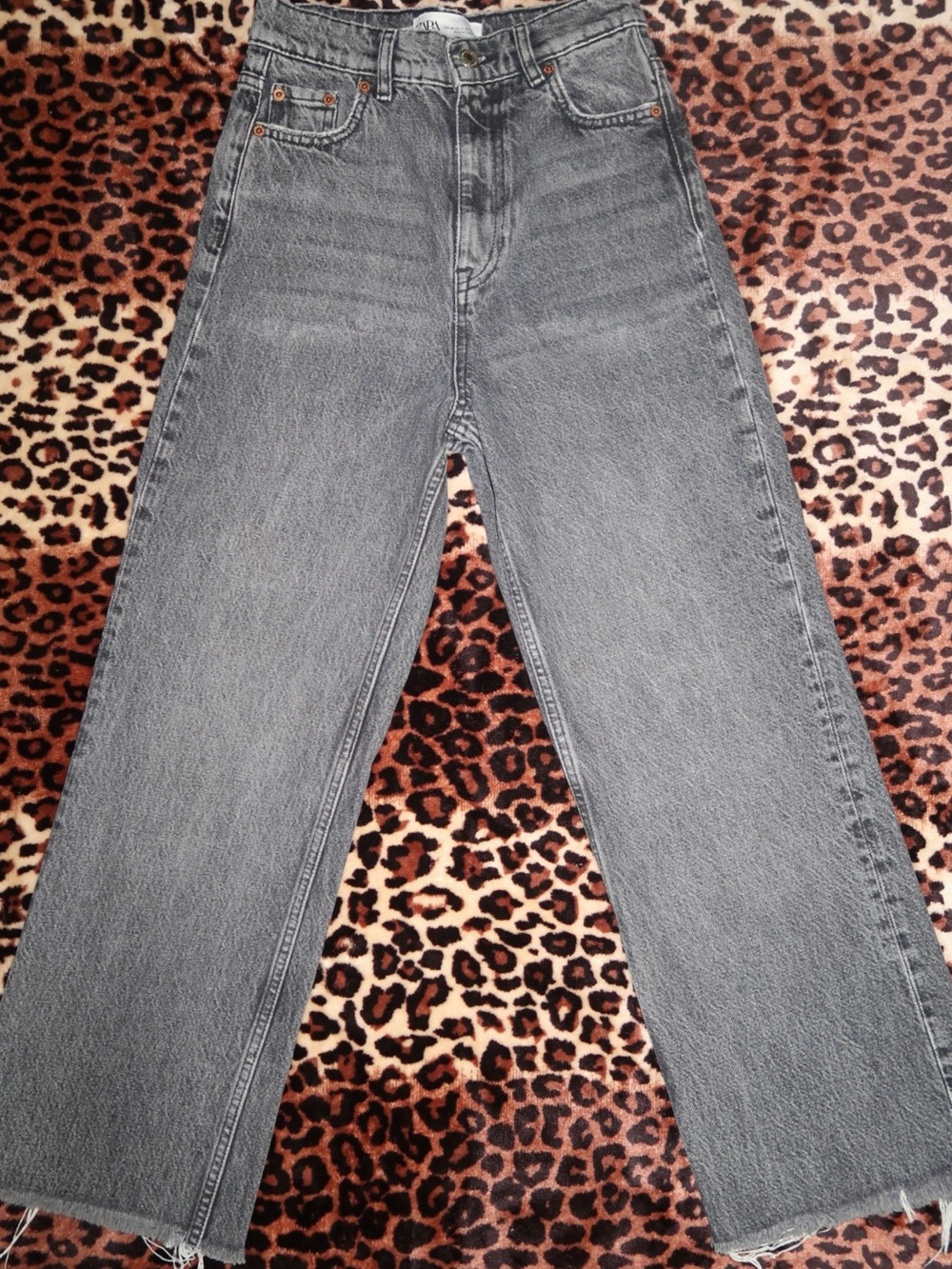Zara Grey High-Rise Straight Leg Jeans